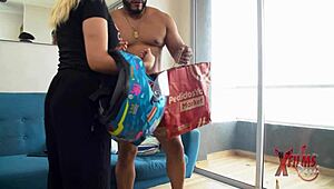 Young Submissive Latina Delivery Girl Dominated by Muscular Perverted Peruvian