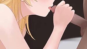 Cute blonde hentai girl gives intense blowjob in animation