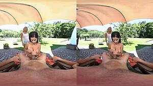 Cayla Lyons and Alex Black in Loud Outdoor VR Threesome