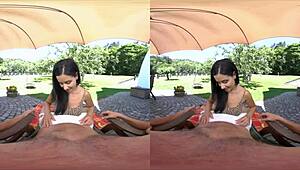 Cayla Lyons and Alex Black in Loud Outdoor VR Threesome