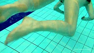 Red Swimsuit Katy Underwater with Bushy Pussy 😍