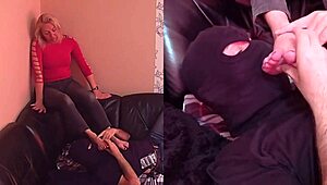 do you want to see me worshiping this blonde milf's feet on the sofa?