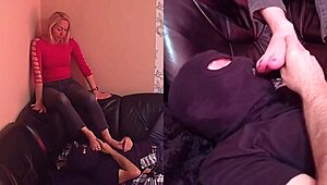 do you want to see me worshiping this blonde milf's feet on the sofa?