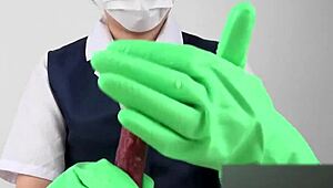 Asian Japanese Babe Gives Sensual Handjob Wearing Tight Latex Gloves for Fetish Fun