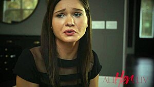 After the eulogy, two young brunettes sneak away for taboo lesbian scissoring