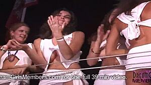 fakultetske cure bljeskaju velike sise vlažni majica takmičenje zagrijava prolećni odmor