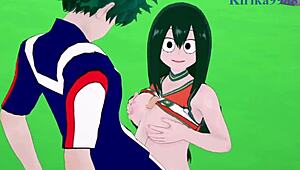 tsuyu asui and kyoka jiro and izuku midoriya intense sex - my hero academia hentai