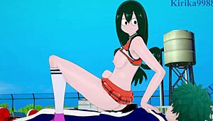 tsuyu asui and kyoka jiro and izuku midoriya intense sex - my hero academia hentai