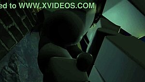 Kyller gets busy sucking in a dark alley in this 3D cartoon scene.