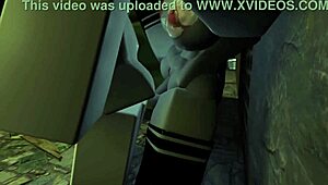 Kyller gets busy sucking in a dark alley in this 3D cartoon scene.