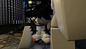 Kyller gets busy sucking in a dark alley in this 3D cartoon scene.