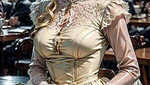 Elegant AI-Generated Blonde in Victorian Dress Flashes Her Skirt in Public