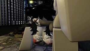 Kyller gets busy sucking in a dark alley in this 3D cartoon scene.