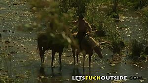 yo, let’s bang outside with this cute brunette’s big boobs!