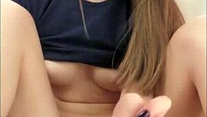 Hot girl gives kinky footjob with dildo after college