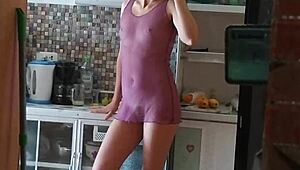Morning Cleaning in a See-Through Dress