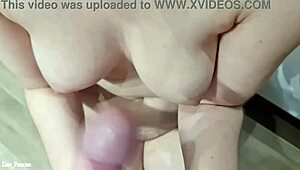 Ever tried a steamy bathroom handjob with massive cum on huge titties in POV?