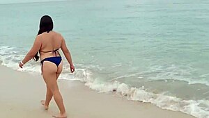 Latina Wife SLUT Walks Beach for Raw SEX
