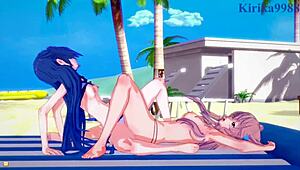 Tsubasa Kazanari、Maria和Chris Yukine沉浸在狂野的女同和扶她性爱中。激烈的Symphogear hentai展开！