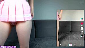 Stepsister Flashes Pumped Cunt in Mini Skirt on TikTok Live
