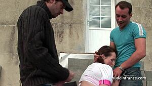 Redhead Amateur Student Hard Sodomized in Threeway Outdoor