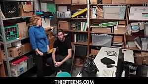 Hot milf Krissy Lynn overpowers young thief in steamy clash