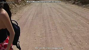 Crazy couple banging hard on a deserted road.