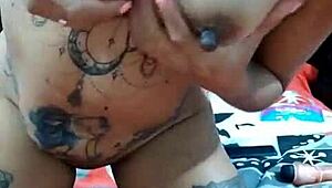 latina tattooed girl dances and masturbates for abdiel