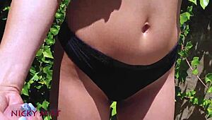 cumming in my stepsister's panties in the garden, so hot! 😈