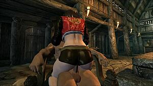 Sudden action as Miya gets slammed in Skyrim 3D hardcore