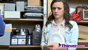 White Busty Teen Ready to Ride Guard's Massive Cock in Office