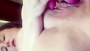 Creamy vibrator slides between those lips