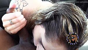 akira gives sloppy blowjob in truck backseat pov