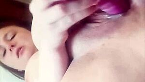 Creamy vibrator slides between those lips