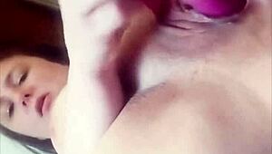 Creamy vibrator slides between those lips