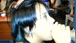 My ex sucks me off, getting cum all over her mouth, face, and tits 😏