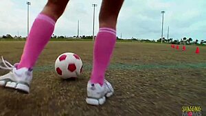 Football player bangs coach’s blonde on sofa. Big tits bounce with every thrust.