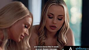 Girlsway features pretty masseuse Emma Hix in a slick 3-way oil massage.