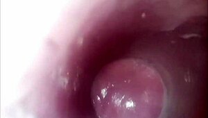 Camera captures inside her pussy as she drills herself with an 8-inch dildo.