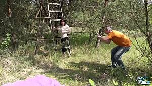 Big ass chubby babe rocks a monster cock outdoor. Public student action gets real wild.