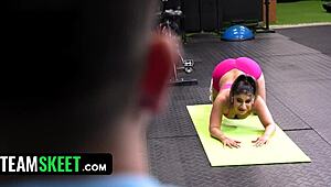 mila milkshake enjoys stretching curvy latina body at the gym for teamskeet