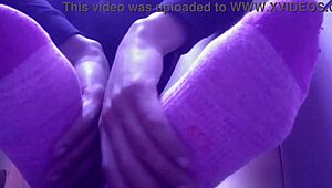 showing off my new pink socks and tired feet