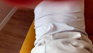 While Husband's at Work, Whore Wife Bangs Sofa Deliveryman