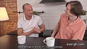 Imagine a penniless guy letting his wacky friend fuck his adorable girlfriend for some bucks in this glamour threesome