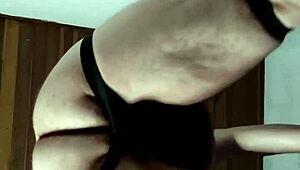 Chubby gay man shows off big tits and ass in anal sex