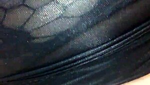 masked black babe uses dildo