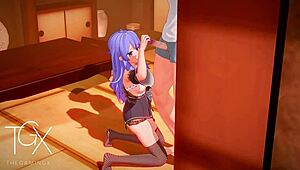 roxy dives into sexy anime hentai gaming, fucking wildly in outfits with blowjobs and positions