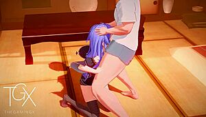 roxy dives into sexy anime hentai gaming, fucking wildly in outfits with blowjobs and positions