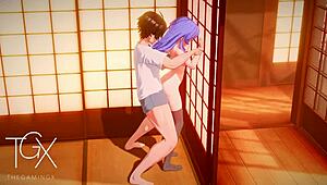 roxy dives into sexy anime hentai gaming, fucking wildly in outfits with blowjobs and positions