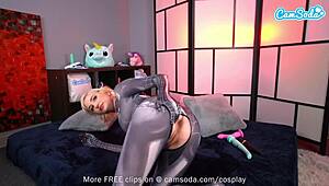 Hairy blonde teen's steamy Spider Girl cosplay on webcam